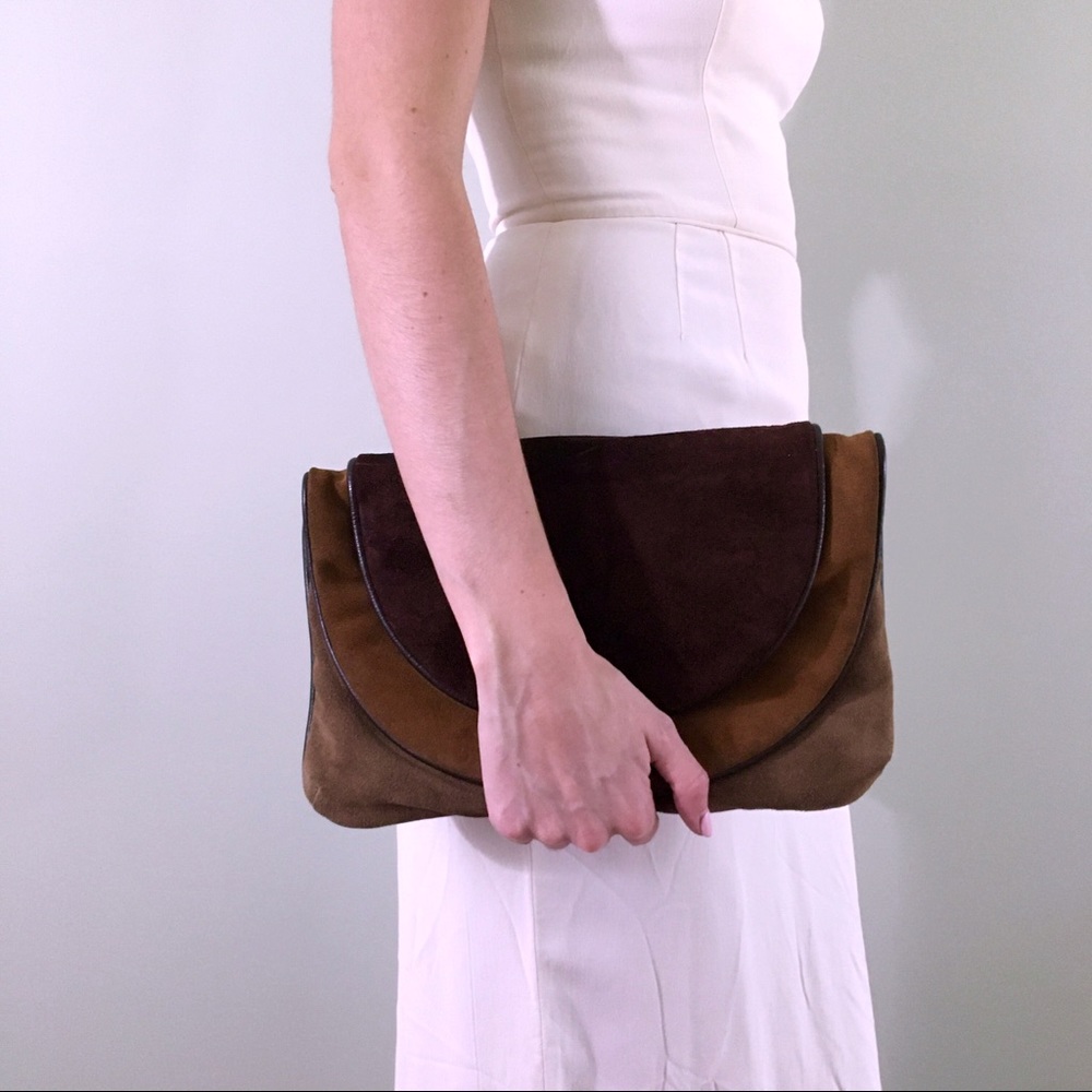60s Vintage Mod Suede Leather Clutch Purse